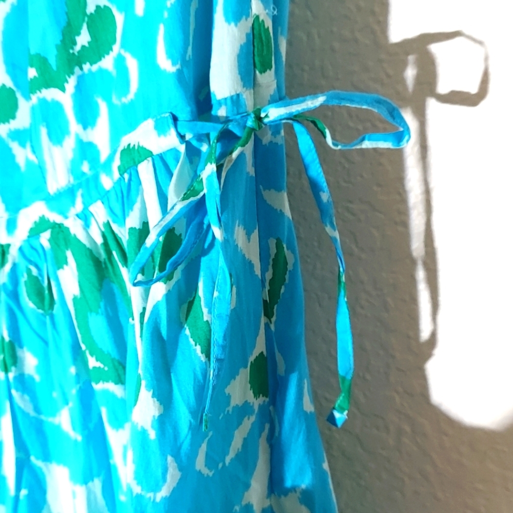 TALBOTS Ikat Medallion Blue/Green Lined Sleeveless Maxi Dress WM Sz 12 NWT - Picture 8 of 12
